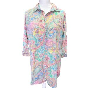 Lauren Ralph Lauren Pastel Paisley Cotton Button Down Shirt Womens Medium LRL
